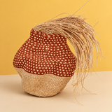 Handwoven sculptural basket- natural and terracotta