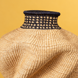 Handwoven sculptural basket - natural and black