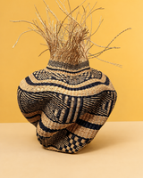 Handwoven sculptural basket - natural and black