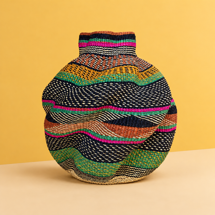 Handwoven sculptural basket - multicolour