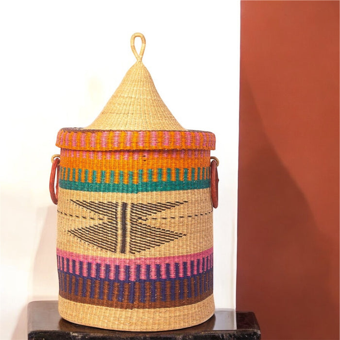 Handwoven laundry Basket with cover and handle