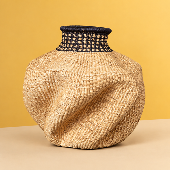 Handwoven sculptural basket - natural and black