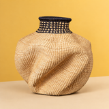 Handwoven sculptural basket - natural and black