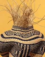 Handwoven sculptural basket - natural and black