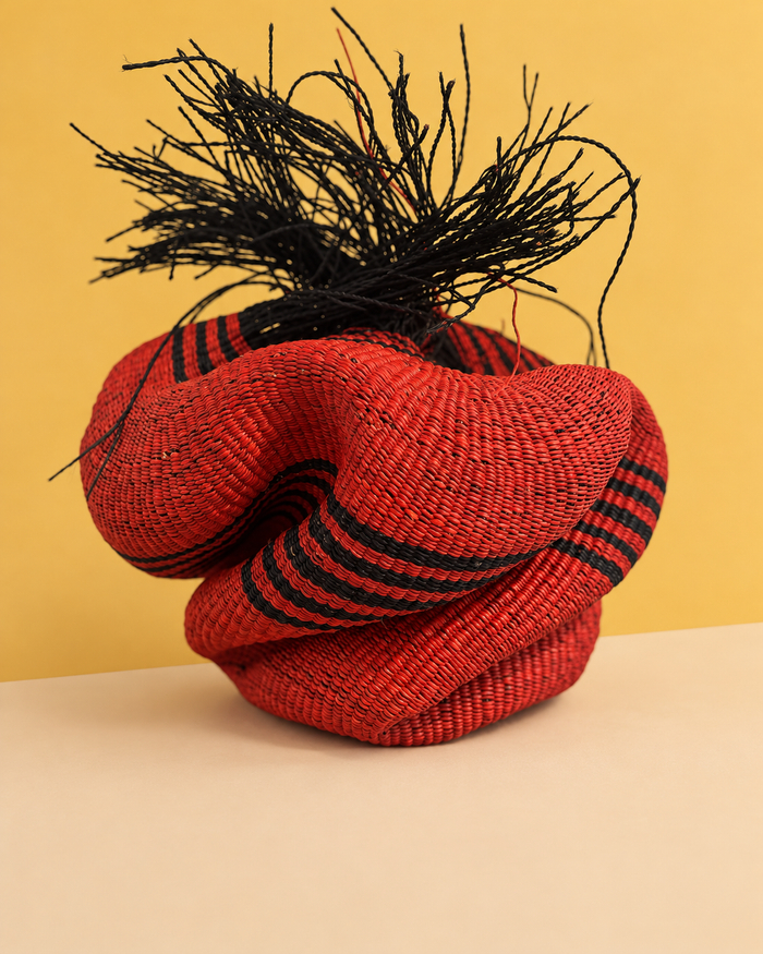 Handwoven sculptural basket - red and black