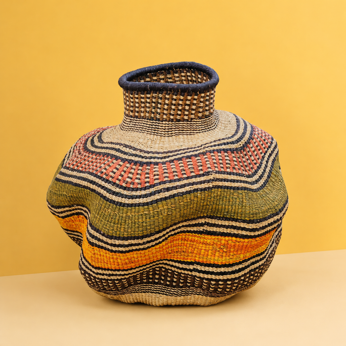Handwoven sculptural basket - multicolour