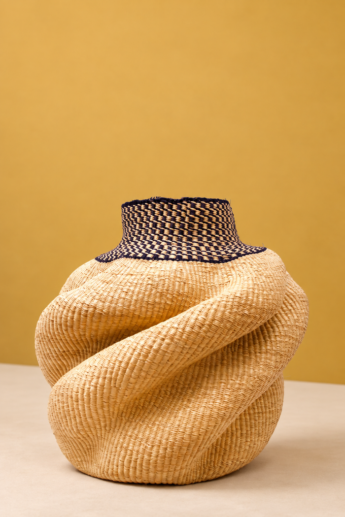 Handwoven sculptural basket - natural and black