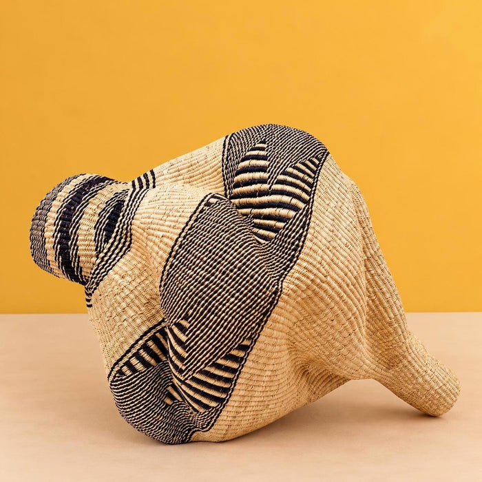 Handwoven sculptural basket - natural and black