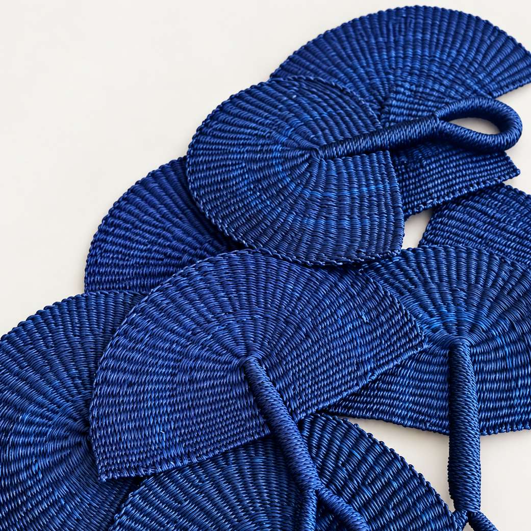 Cobalt blue woven hand fans